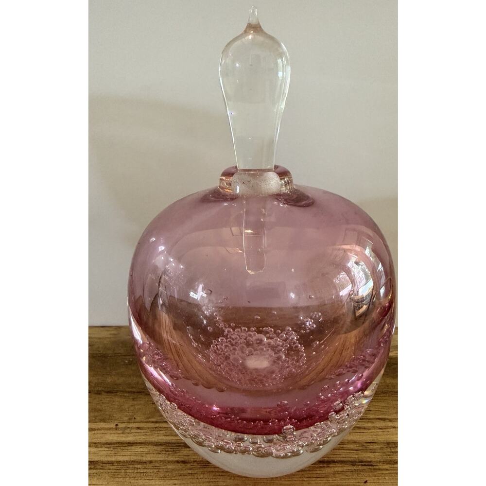 Buzz Blodgett Art Glass Cranberry Blown Perfume Bottle Vase Dauber 5” Signed